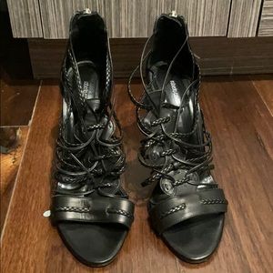 Roberto Cavalli Strappy Black Leather Sandals